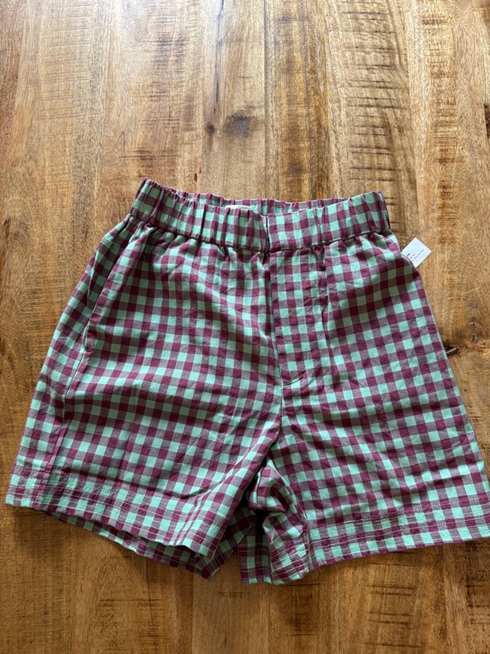 Find Me Now Vesper Plaid Shorts in Burgundy and Mint green 100% cotton NEW XS